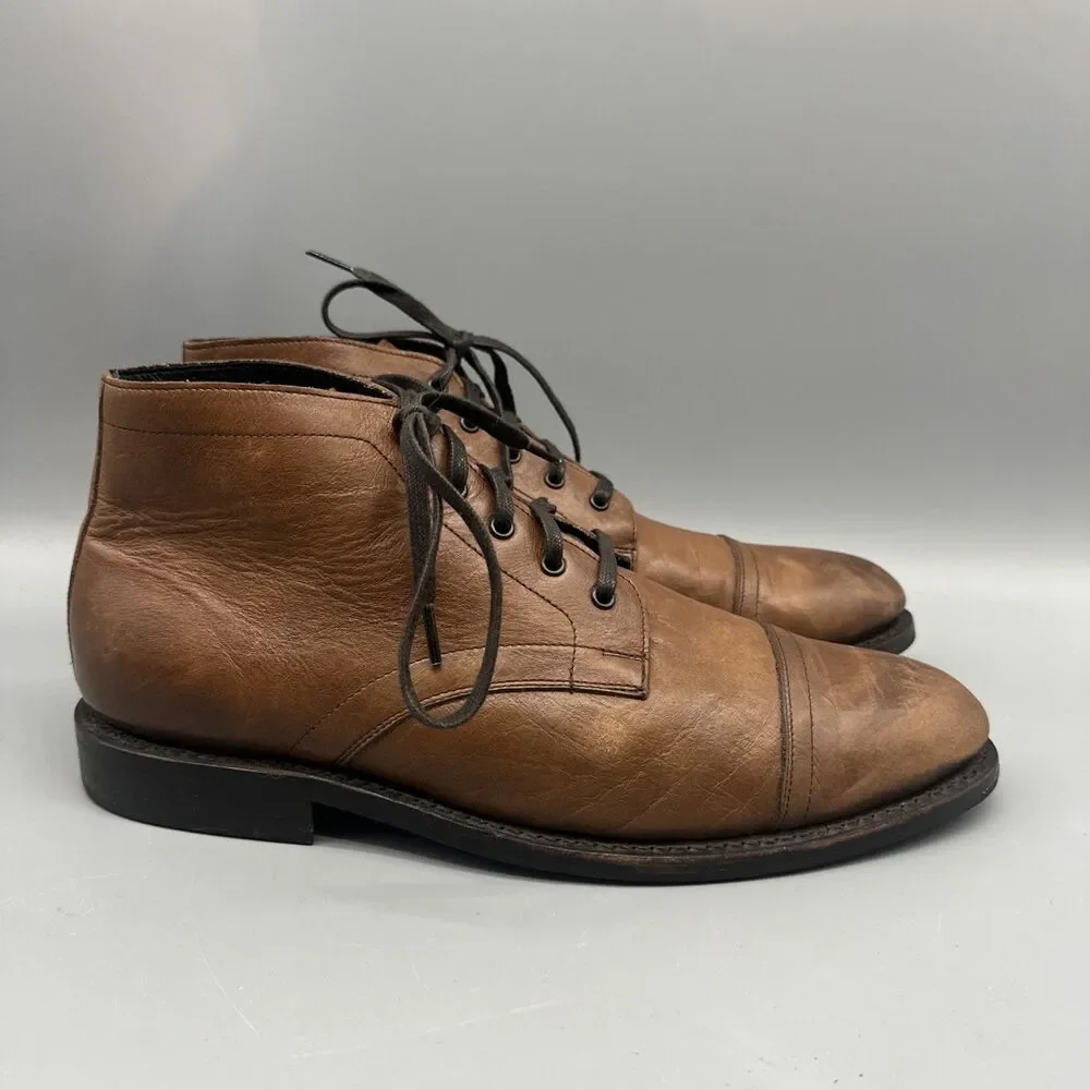 Thursday Boot Co Cadet Boots Size 12.5 M Walnut Tan Leather Cap Toe Lace Up Mens